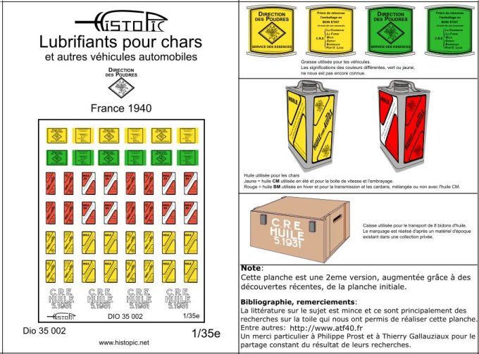 Bidons et pots de lubrifiants pour chars et autres véhicules.