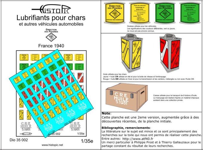 Bidons et pots de lubrifiants pour chars et autres véhicules.