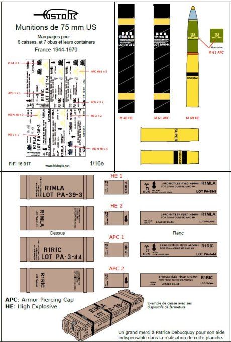 Munitions de 75mm pour Sherman. Caisses, obus, et containers